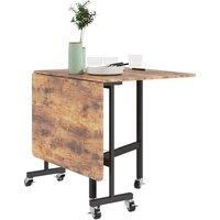 HOMCOM Six-Seater Drop-Leaf Dining Table, with Wheels - Brown Wood-Effect