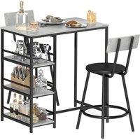 HOMCOM Three-Piece Kitchen Dining Set, with Shelves - Grey/Black