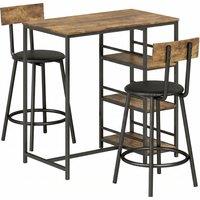 HOMCOM Space Saving Bar Table and PU Leather Stools for 2, 3 Piece Breakfast Bar Table Set with Storage Shelves, Rustic Brown
