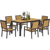 Outsunny 6 Seater Garden Dining Set with Stackable Chairs, Rectangular Top, Outdoor Dining Table and Chairs for Patio, Balcony, Nature Wood