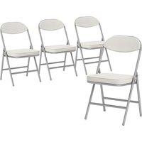 HOMCOM Set of Four Folding Corduroy Seat Chairs - Off-White