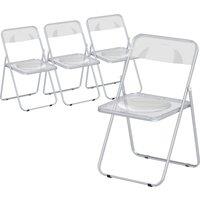 HOMCOM Foldable Chairs, Folding Chairs with Transparent Seat and Backrest, Heavy Duty Steel Frame, 47W x 48D x 75H cm, Clear