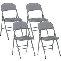 HOMCOM 4 Pack Folding Chairs with Padded Seats, Velvet Portable Party Chairs with Steel Frame, Light Grey
