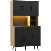 HOMCOM 176 cm Kitchen Cupboard with LED Lights - Oak and Black