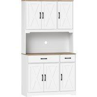 HOMCOM 175 cm Tall Kitchen Pantry Cabinet with Microwave Stand, Freestanding Pantry Cupboard, White