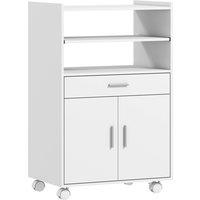 HOMCOM Kitchen Trolley with Wheels, Modern Mobile Microwave Stand with Slide-Out Shelf, Drawer and 2 Doors for Dining Room