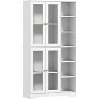 HOMCOM Multi-Storage Kitchen Cabinet, with Glass Doors - White Wood-Effect