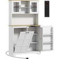 HOMCOM 175cm Tall Kitchen Cabinet, Kitchen Cupboard with Rubbish Bin Cabinet, 3 Door Shelves and 2 Acrylic Doors, White