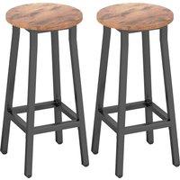 HOMCOM Bar Stools Set of 2 Breakfast Bar Stools with Footrest, Industrial Round, 32 x 32 x 65 cm, Rustic Brown
