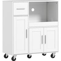 HOMCOM Rolling Kitchen Cart, Microwave Cabinet with Sliding Tray, Drawer, 3-Door Cupboards, Adjustable Shelf, White