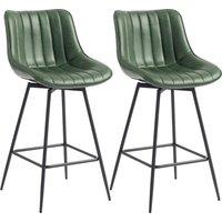 HOMCOM Set of 2 PU Leather Swivel Bar Stools - Dark Green