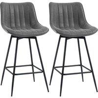 HOMCOM Set of 2 PU Leather Swivel Bar Stools - Grey