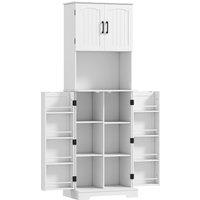 HOMCOM 181.5 cm Freestanding Storage Cabinet, Tall Kitchen Cupboard with Adjustable Shelves, 8 Door Spice Racks, White