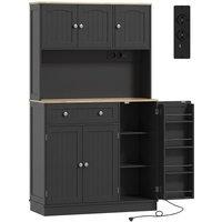 HOMCOM 173 cm Tall Kitchen Cupboard with Charging Station, Pantry Storage Cabinet with Adjustable Shelves and 4 Door Racks