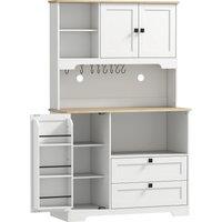 HOMCOM Kitchen Cupboard, Freestanding Kitchen Cabinet with 2 Cabinets, 2 Drawers, Open and Adjustable Shelves, White