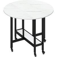 HOMCOM Folding Dining Table, Drop Leaf Table with Open Shelf, Rolling Kitchen Table for Dining Room, Small Spaces, White Marble