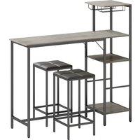 HOMCOM 3 Piece Breakfast Bar Table and Stools Set, Washed Grey