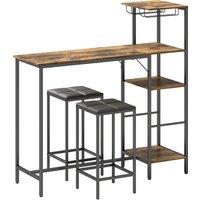 HOMCOM 3 Piece Breakfast Bar Table and Stools Set, Rustic Brown