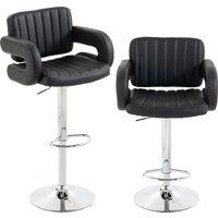 HOMCOM Bar Stools Adjustable Swivel Kitchen Chairs with Backrest Armrest Set of 2 PU Leather Black