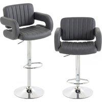 HOMCOM Bar Stools Adjustable Swivel Kitchen Chairs with Backrest Armrest Set of 2 PU Leather Grey