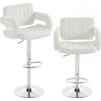 HOMCOM Bar Stools Adjustable Swivel Kitchen Chairs with Backrest Armrest Set of 2 PU Leather White