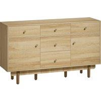 HOMCOM Sideboard with 5 Drawers and 2 Cabinets Buffet Cabinet with Solid Wood Legs 136 cm Walnut
