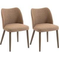 HOMCOM Dining Chairs Set of 2, Linen Upholstered Kitchen Chairs with Padded Seat, Curved Backrest, Rubberwood Legs, Brown