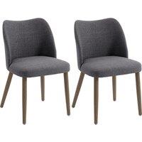 HOMCOM Dining Chairs Set of 2, Linen Upholstered Kitchen Chairs with Padded Seat, Curved Backrest, Rubberwood Legs, Dark Grey