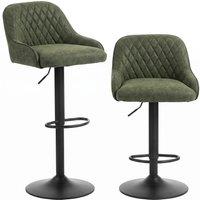 HOMCOM Bar Stools Adjustable Swivel Kitchen Chairs with Backrest Set of 2 for Kitchen Island Dark Green