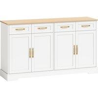 HOMCOM Sideboard Buffet Cabinet, 140 cm Kitchen Storage Cabinet with 4 Drawers, 4 Doors and 2 Adjustable Shelves, White