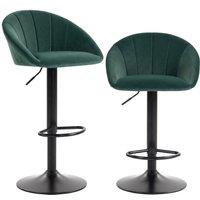 HOMCOM Bar Stools Set of 2 Adjustable Swivel Velvet Breakfast Bar Stools with Backrest, Dark Green