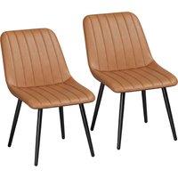 HOMCOM Faux Leather Upholstered Kitchen Chairs, Modern Dining Chairs Set of 2 with Metal Legs for Dining Room, Brown