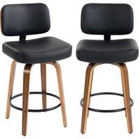 HOMCOM Bar Stools 360 Swivel Breakfast Bar Stools Padded PU Seat Footrest Set of 2 Black
