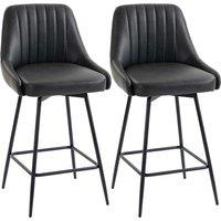 HOMCOM Bar Stools Set of 2, Swivel Counter Height Barstools with PU Leather, for Kitchen Island, Dining Room, Dark Grey
