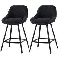 HOMCOM Bar Stools Set of 2, 64 cm Modern Linen-Touch Fabric 360 Swivel Counter Height Bar Chairs, Black
