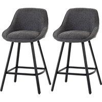 HOMCOM Bar Stools Set of 2, 64 cm Modern Linen-Touch Fabric 360 Swivel Counter Height Bar Chairs, Dark Grey