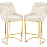 HOMCOM Bar Stools Set of 2 with Backrest, Footrest, Gold Electroplated Legs for Kitchen Island, Dining Room, Cream White
