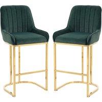 HOMCOM Bar Stools Set of 2 with Backrest, Footrest, Gold Electroplated Legs for Kitchen Island, Dining Room, Dark Green