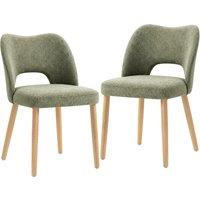 HOMCOM Dining Chairs Set Upholstered Kitchen Chenille Tool Free Assembly Rubberwood Legs, Green