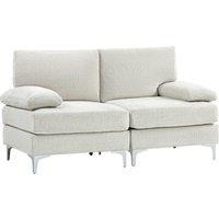 HOMCOM 2 Seater Sofa, Modern Fabric Loveseat with Spring Cushion and Metal Legs, Small Couch for Living Room, Cream White Aosom UK