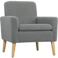 HOMCOM Armchair, Upholstered Accent Chair with Wood Legs and Wide Padded Seat, Teddy Occasional Chair, Grey