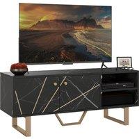 HOMCOM TV Cabinet with Storaget with Storage Shelves and Cupboard for Living Room, TV Unit for TVs up to 50 Inches, Black Marble Tone Aosom UK