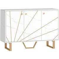 HOMCOM Sideboard Storage Cabinet, Modern Storage Cupboard with Adjustable Shelves and Metal Legs for Living Room, Kitchen, Dining Room, Entryway, White Marble Tone