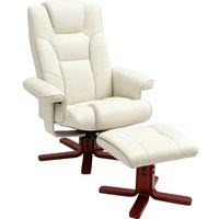 HOMCOM Faux Leather Manual Recliner and Footstool Set - Cream White