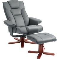 HOMCOM Leather Recliner Chair wirh Footstool, High Back, Armrests, Bent Wood Base, Rocking Function, Grey Aosom UK
