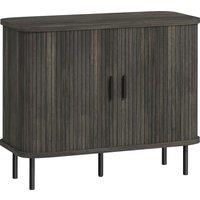 HOMCOM Mid-Century Modern Sideboard Storage Cabinet with Slatted Tambour Sliding Doors, Kitchen Cabinet with Steel Legs, Grey