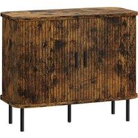 HOMCOM Mid-Century Modern Sideboard Storage Cabinet with Slatted Tambour Sliding Doors, Kitchen Cabinet with Steel Legs, Rustic Brown