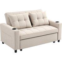 HOMCOM Two-Seater Pull-Out Sofa Bed - Beige