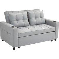 HOMCOM Two-Seater Pull-Out Sofa Bed, Cat Scratch Resistant, Light Grey Aosom UK