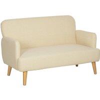 HOMCOM Velvet Feel Fabric 2 Seater Sofa, Small Sofa Loveseat with 21cm Thick Padding and Wood Legs, Cream White Aosom UK